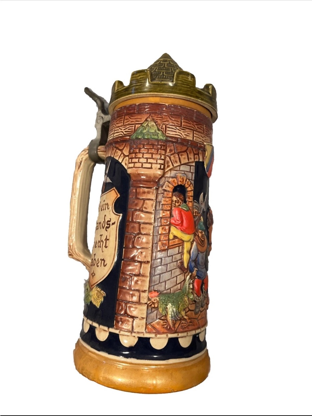 VINTAGE WEST GERMANY GERZ CASTLE BEER STEIN EXCELLENT 9" TALL PEWTER HINGE